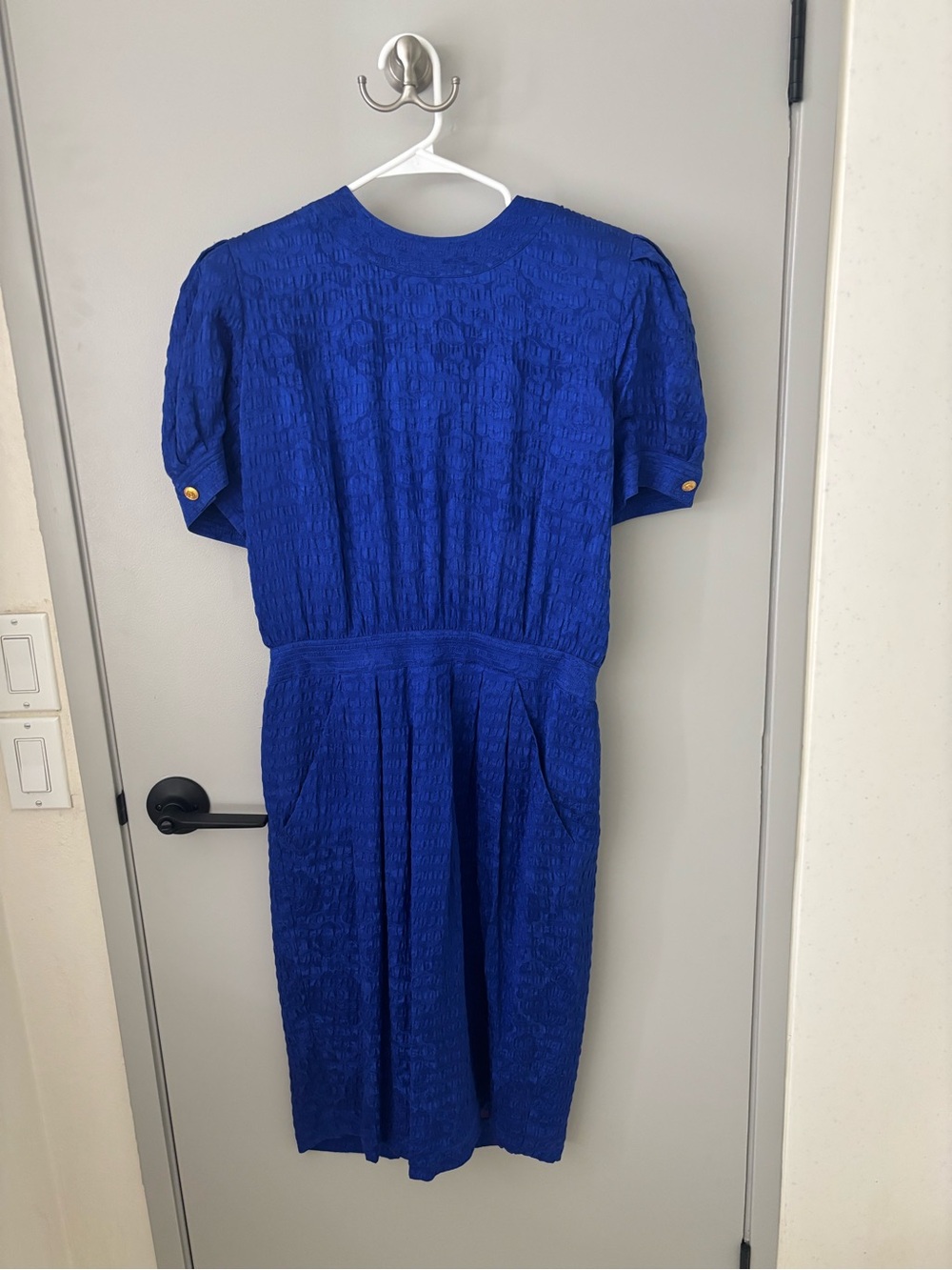Vintage Albert Nipon Royal Blue 100% Silk Jacquard Dress